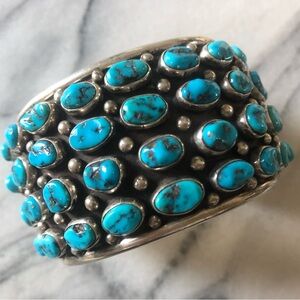 Turquoise Cluster Sterling Silver Bracelet by Frank Guerra